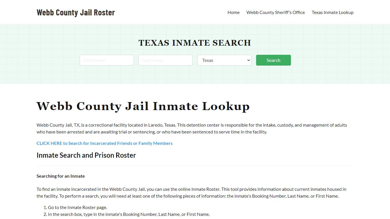 Webb County Jail Roster Lookup, TX, Inmate Search